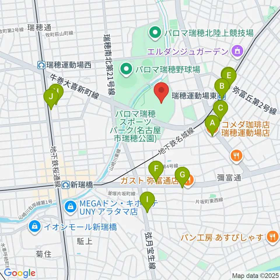 パロマ瑞穂スタジアム周辺のカフェ一覧地図