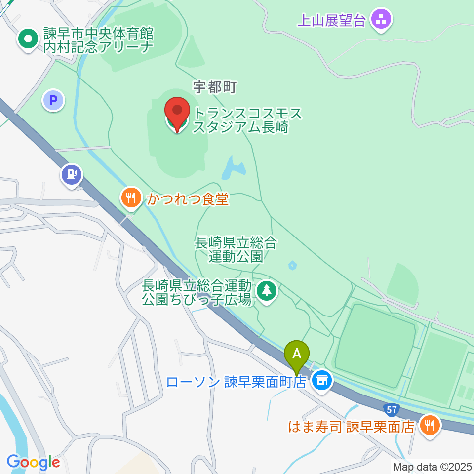 トランスコスモススタジアム長崎周辺のカフェ一覧地図