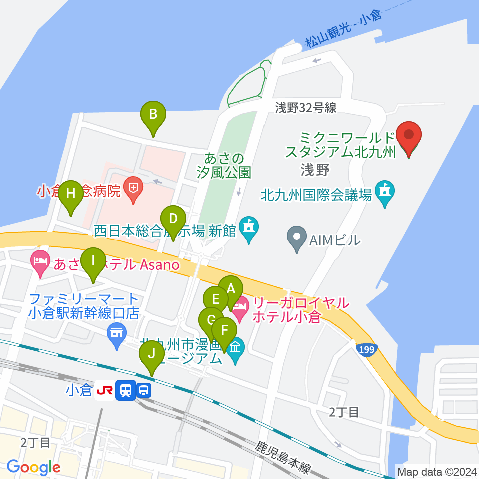 ミクニワールドスタジアム北九州周辺のカフェ一覧地図
