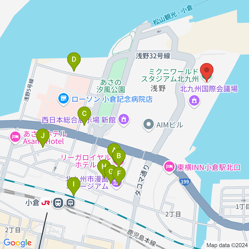 ミクニワールドスタジアム北九州周辺のカフェ一覧地図