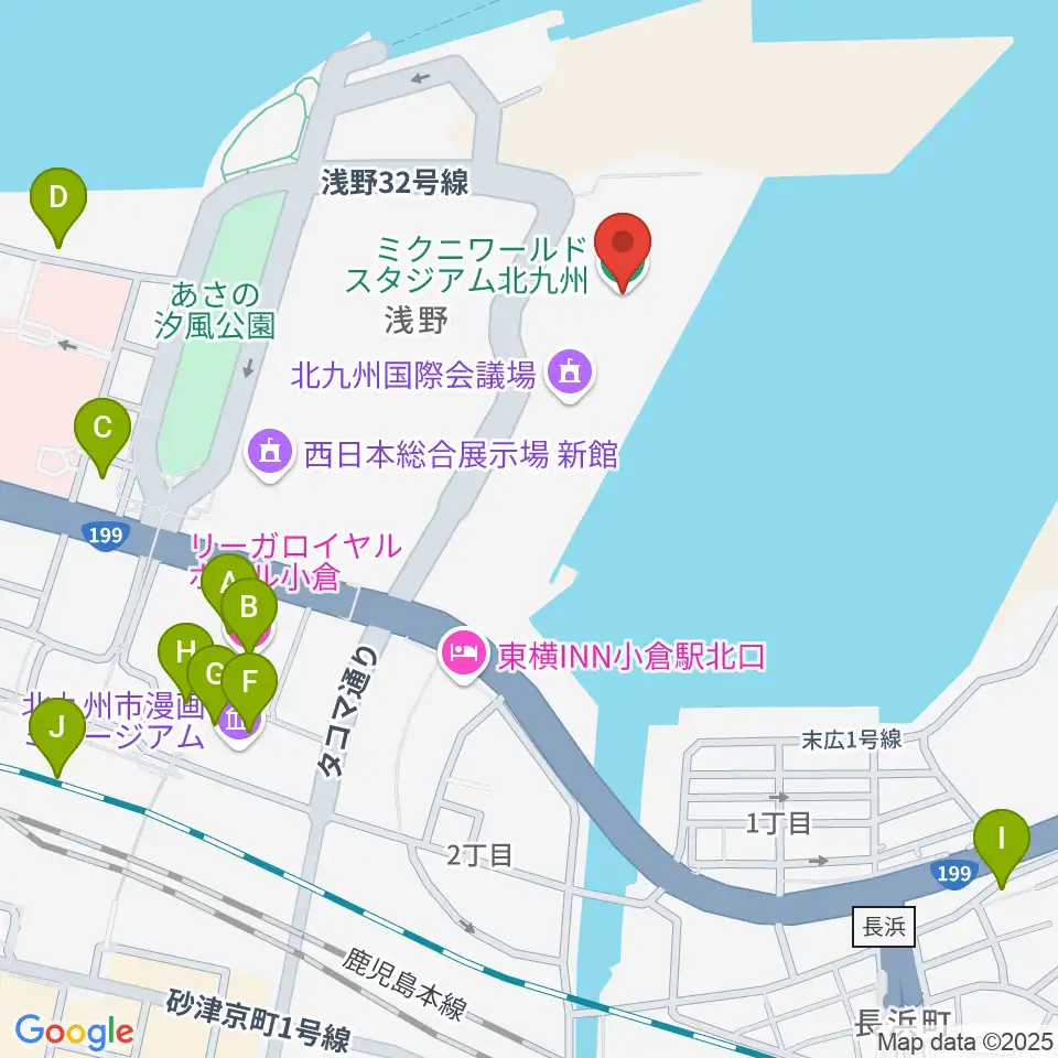 ミクニワールドスタジアム北九州周辺のカフェ一覧地図