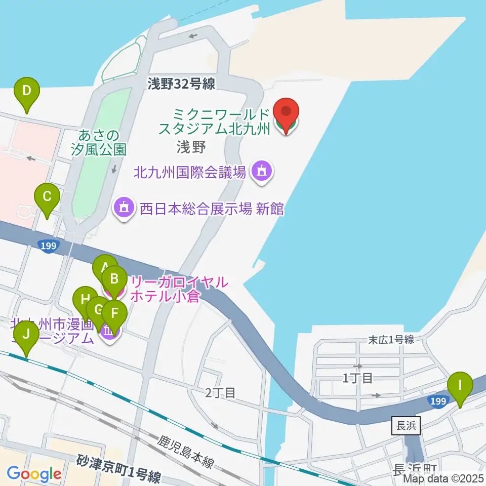 ミクニワールドスタジアム北九州周辺のカフェ一覧地図