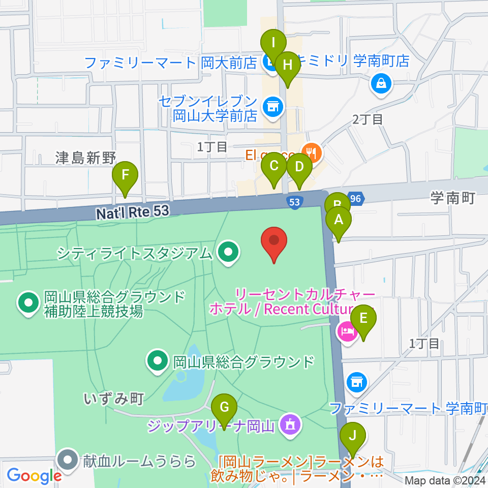 シティライトスタジアム周辺のカフェ一覧地図