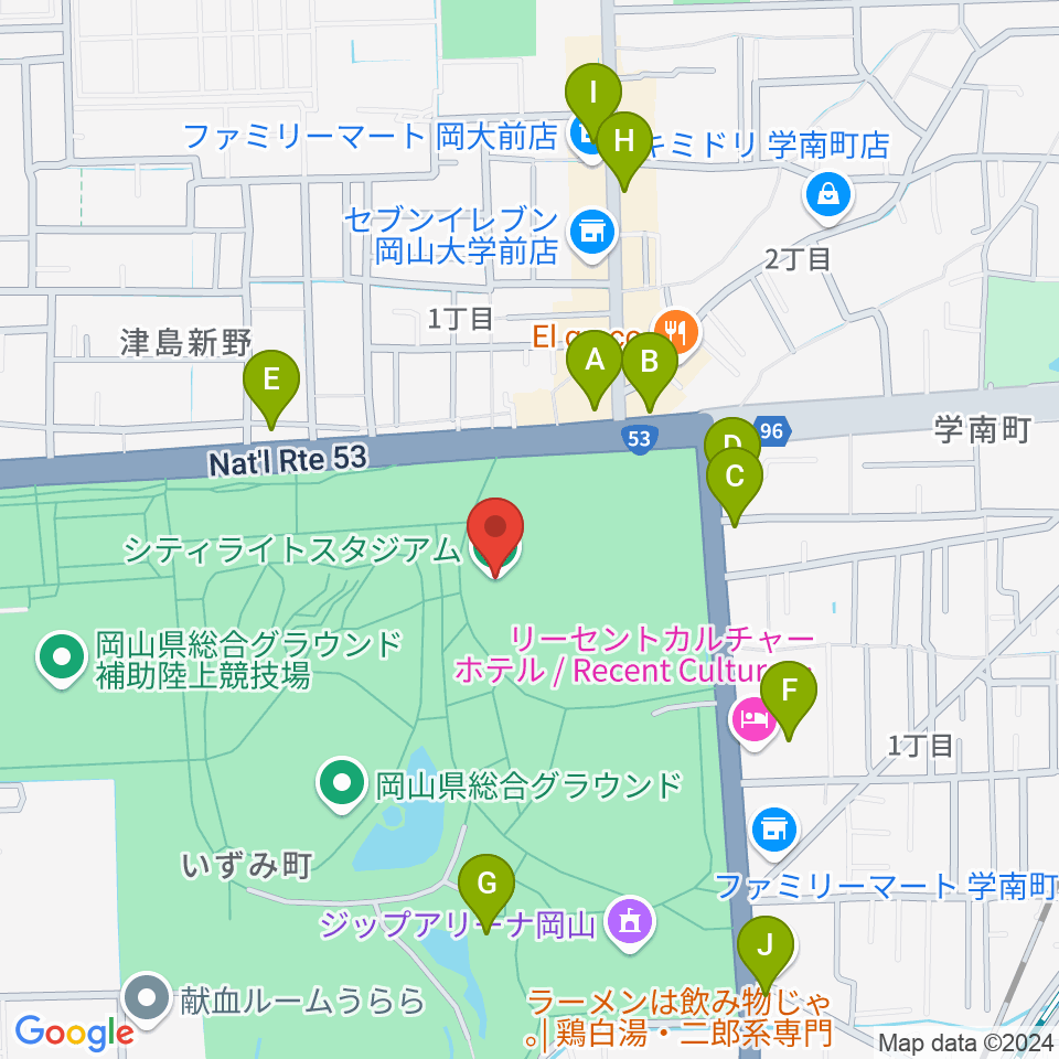 JFE晴れの国スタジアム周辺のカフェ一覧地図