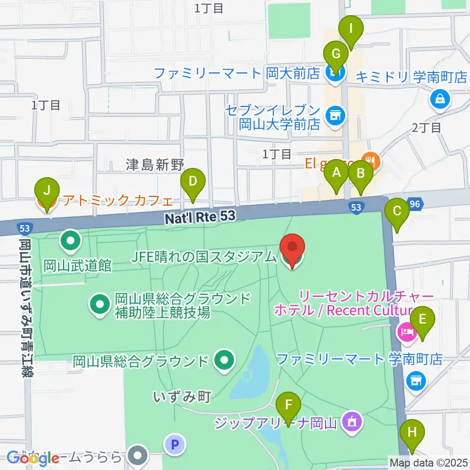 JFE晴れの国スタジアム周辺のカフェ一覧地図