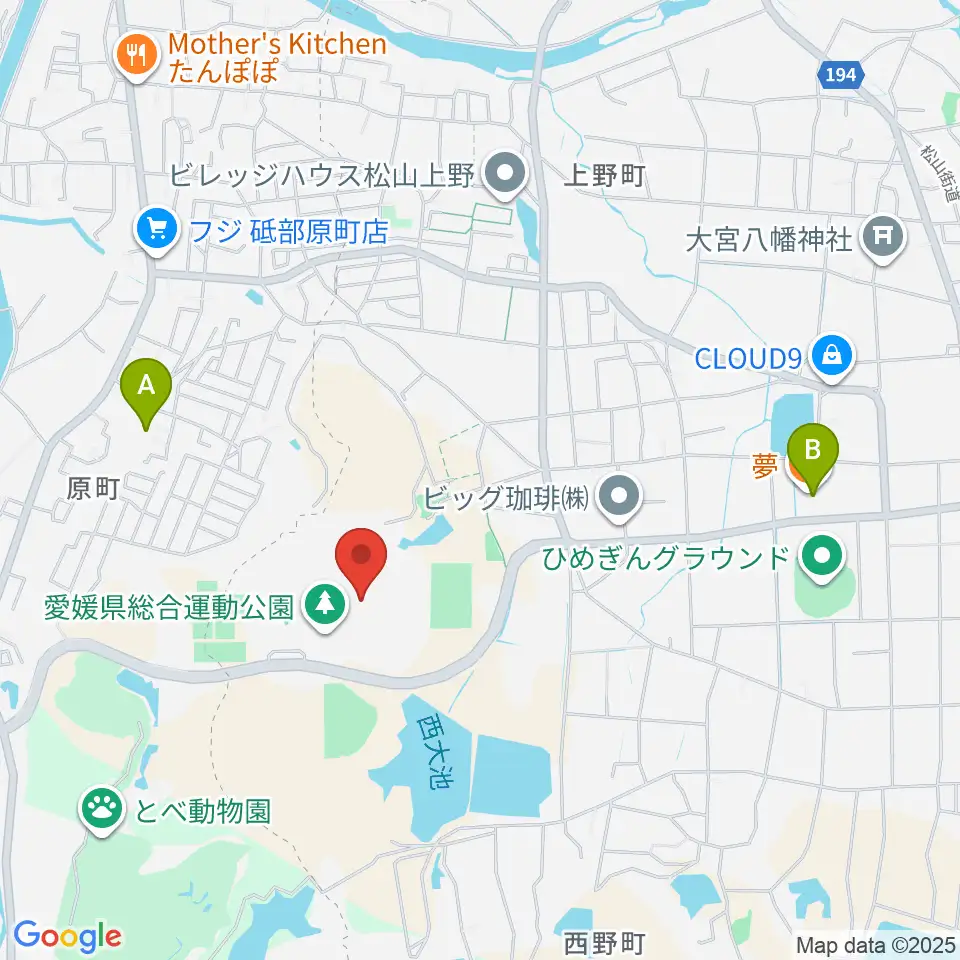 ニンジニアスタジアム周辺のカフェ一覧地図