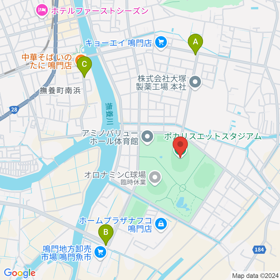 ポカリスエットスタジアム周辺のカフェ一覧地図