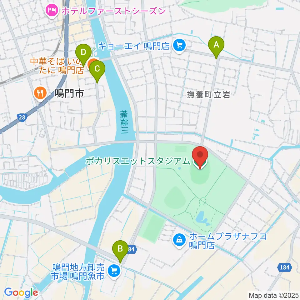 ポカリスエットスタジアム周辺のカフェ一覧地図