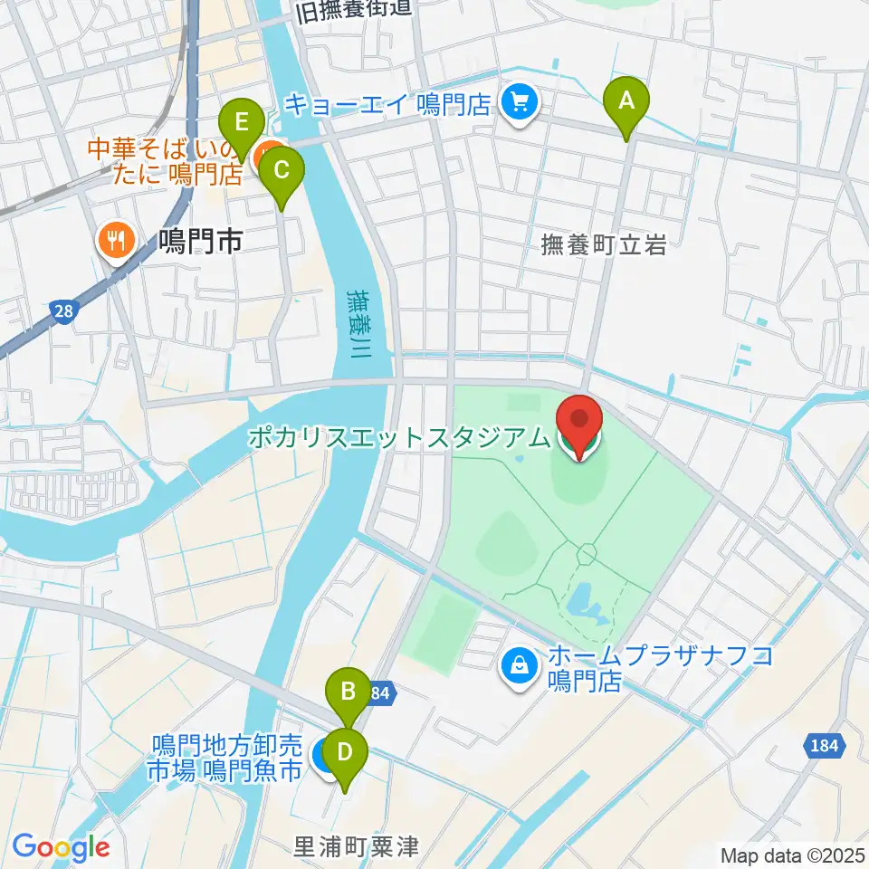ポカリスエットスタジアム周辺のカフェ一覧地図