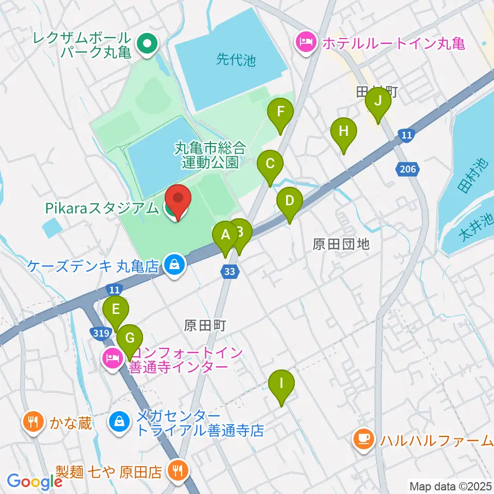 香川県立丸亀競技場周辺のカフェ一覧地図