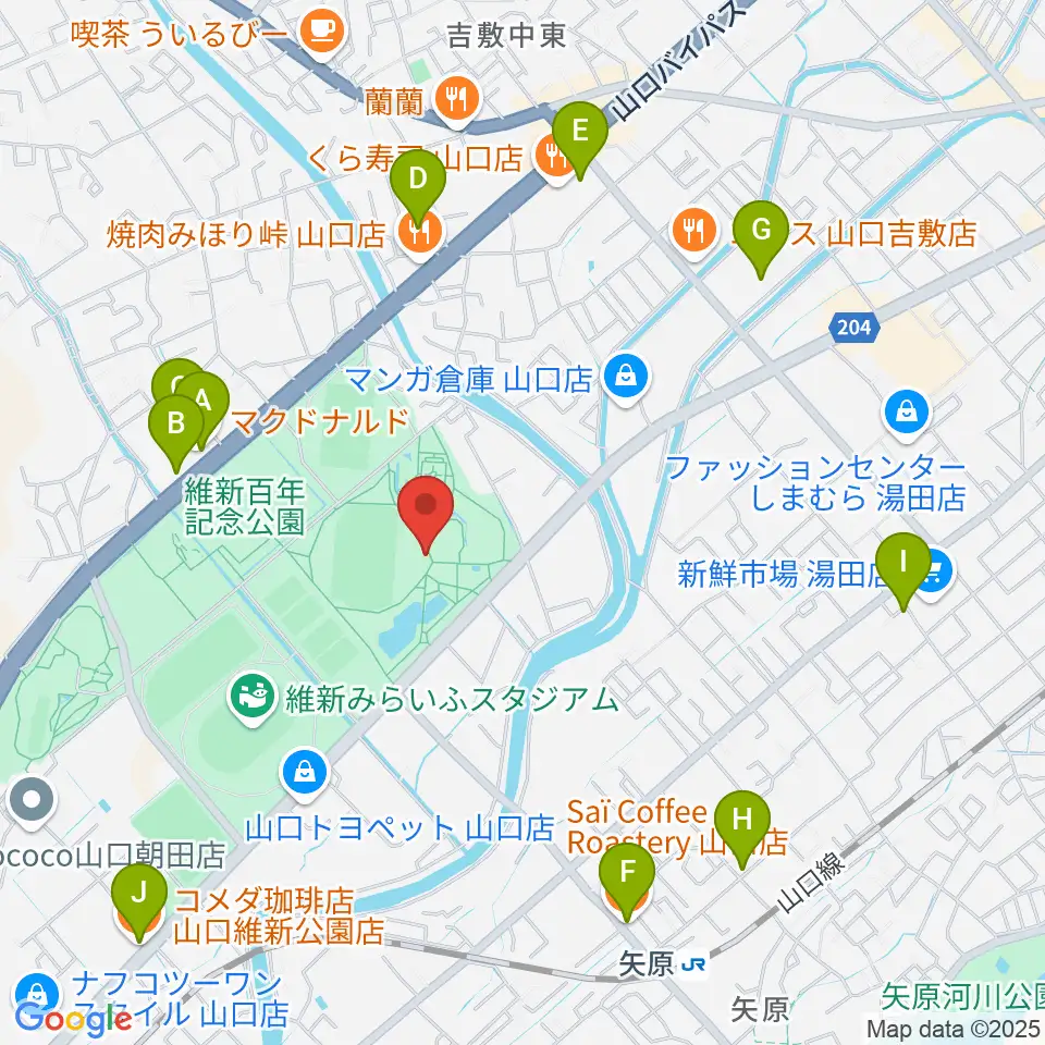 維新百年記念公園野外音楽堂 ビッグシェル周辺のカフェ一覧地図
