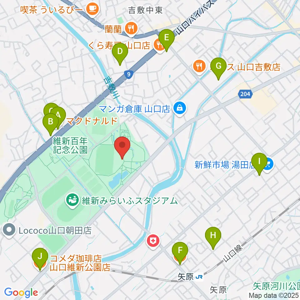 維新百年記念公園野外音楽堂 ビッグシェル周辺のカフェ一覧地図