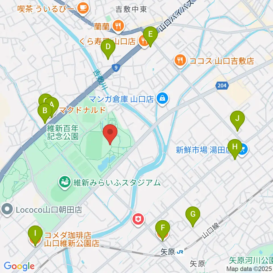 維新百年記念公園野外音楽堂 ビッグシェル周辺のカフェ一覧地図