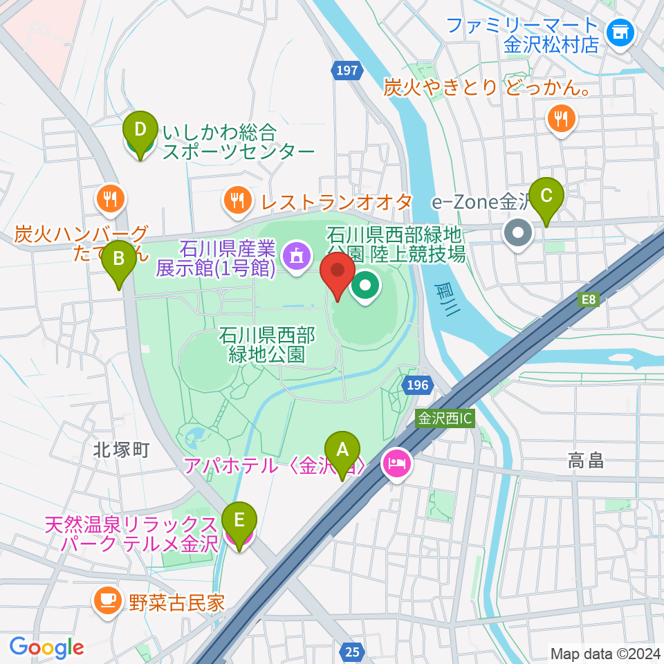 石川県西部緑地公園陸上競技場周辺のカフェ一覧地図