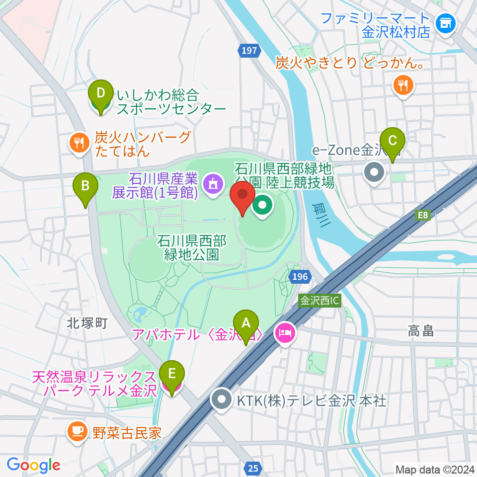 石川県西部緑地公園陸上競技場周辺のカフェ一覧地図