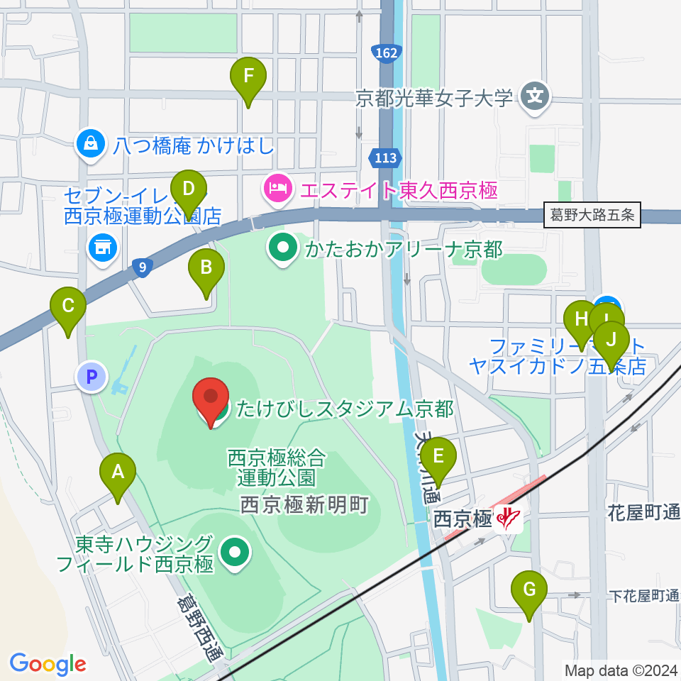 たけびしスタジアム京都周辺のカフェ一覧地図