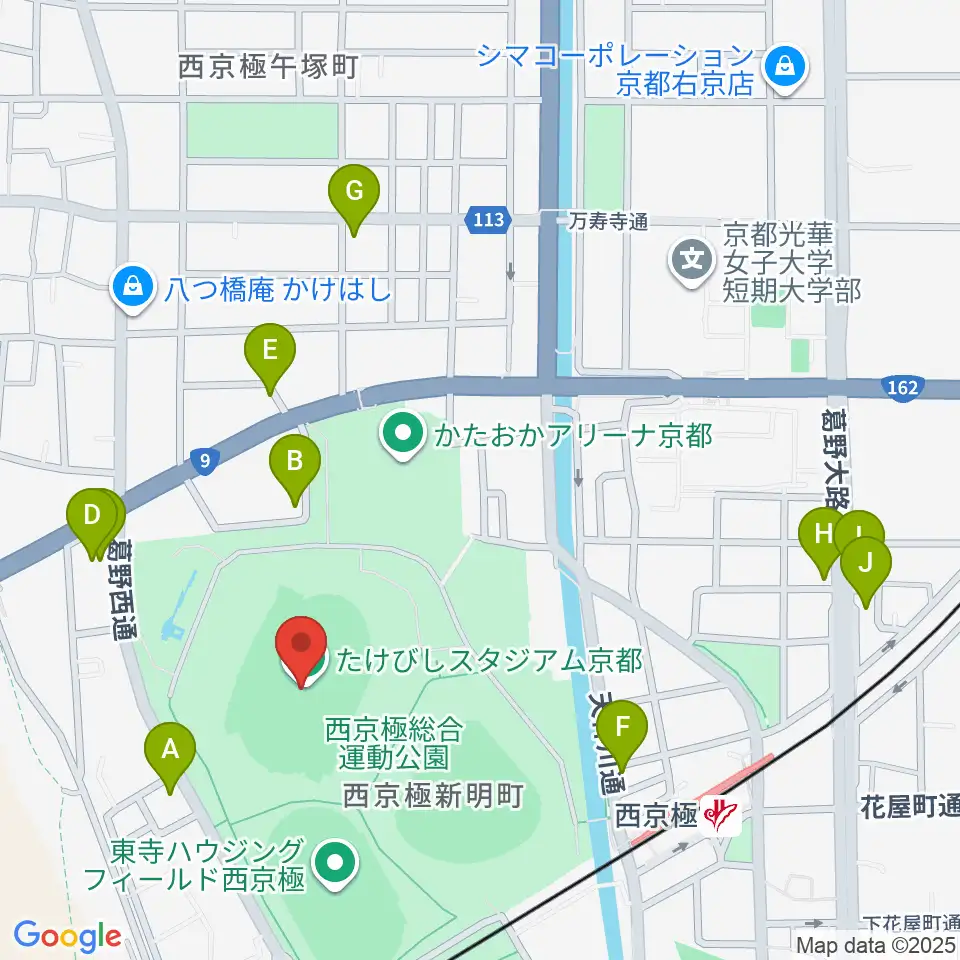 たけびしスタジアム京都周辺のカフェ一覧地図
