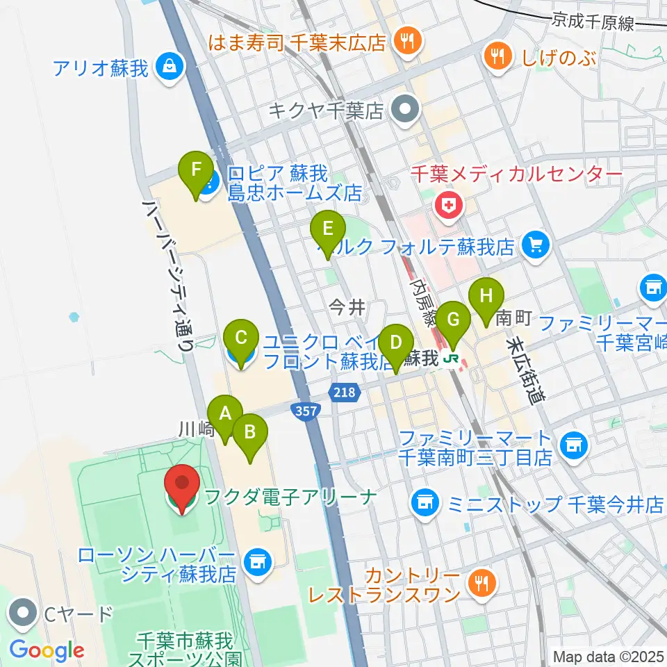 フクダ電子アリーナ周辺のカフェ一覧地図