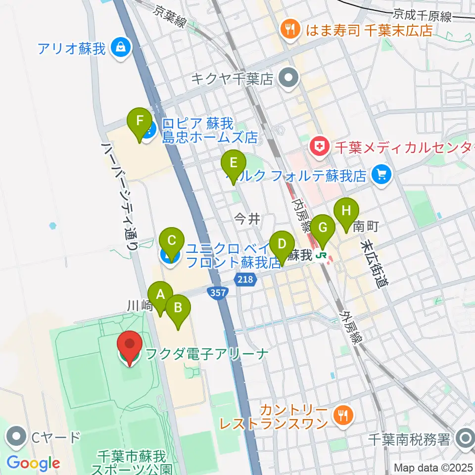 フクダ電子アリーナ周辺のカフェ一覧地図