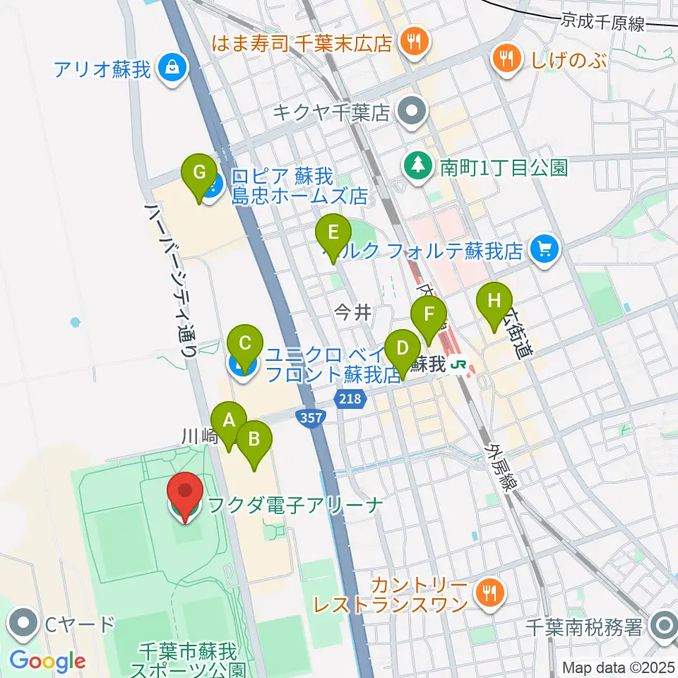 フクダ電子アリーナ周辺のカフェ一覧地図