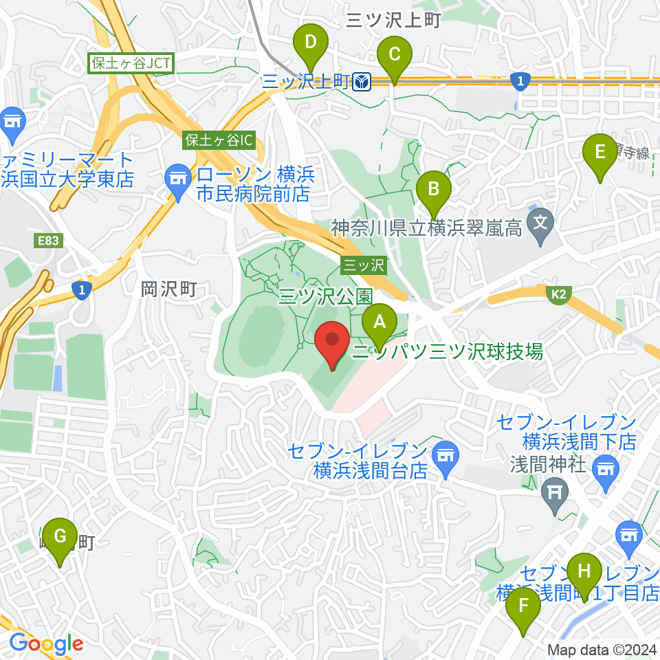 ニッパツ三ツ沢球技場周辺のカフェ一覧地図