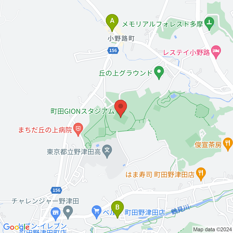 町田GIONスタジアム周辺のカフェ一覧地図