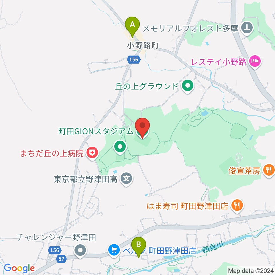 町田GIONスタジアム周辺のカフェ一覧地図