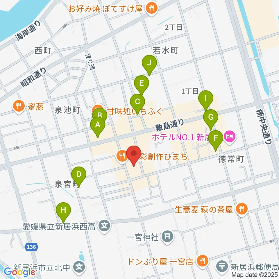 新居浜ジャンドール周辺のカフェ一覧地図