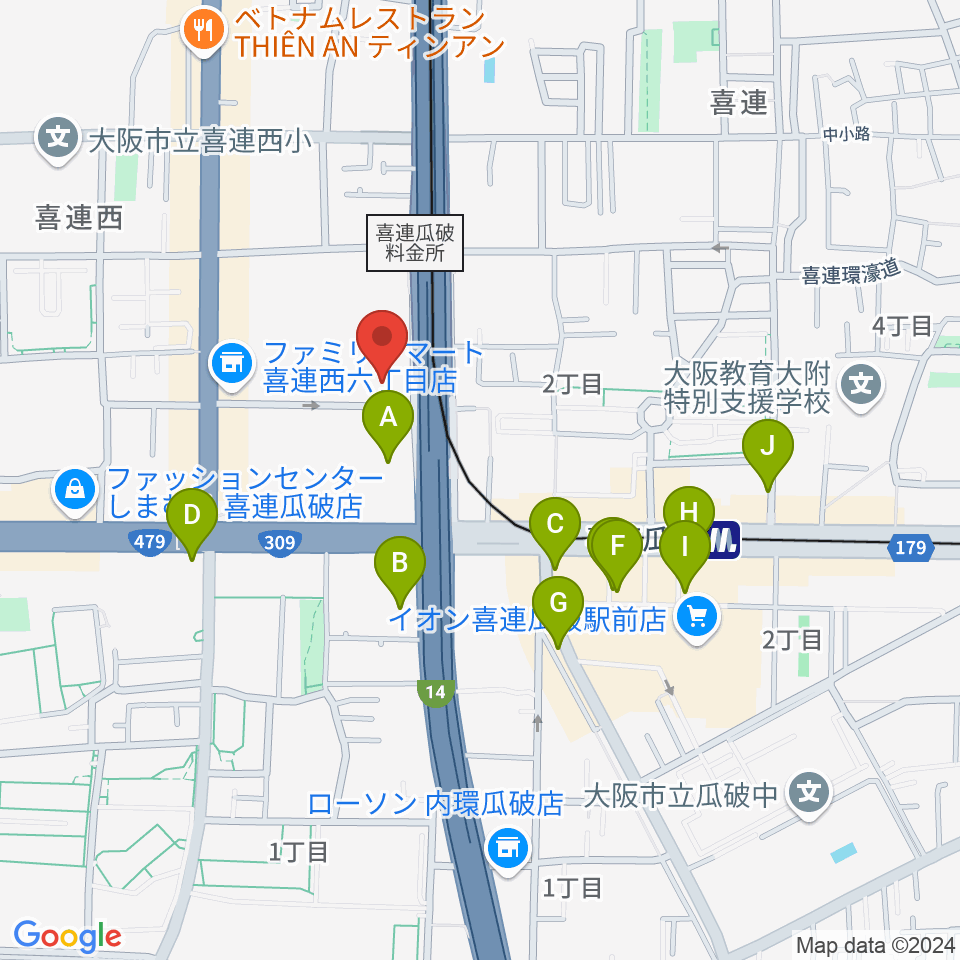 クレオ大阪南周辺のカフェ一覧地図