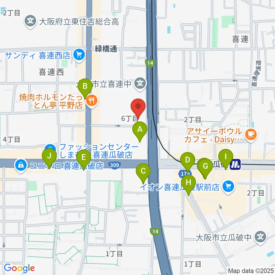 クレオ大阪南周辺のカフェ一覧地図