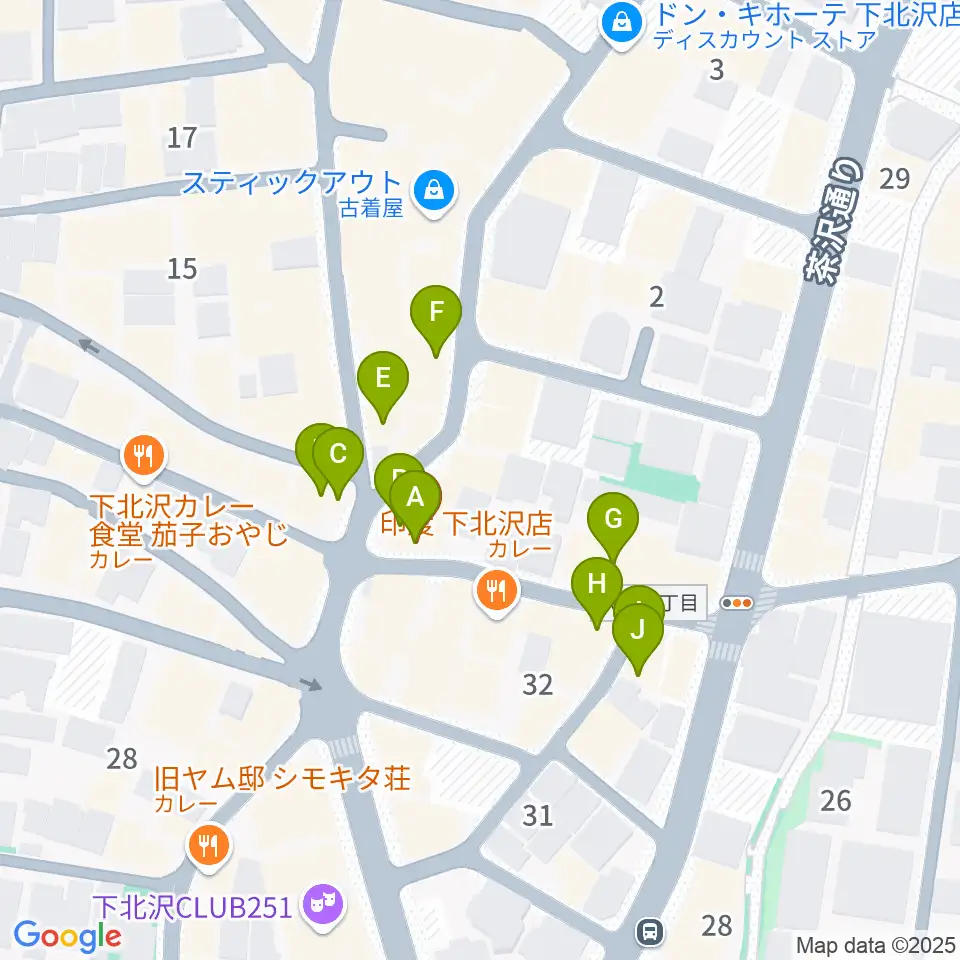 下北沢ラプソディー周辺のカフェ一覧地図