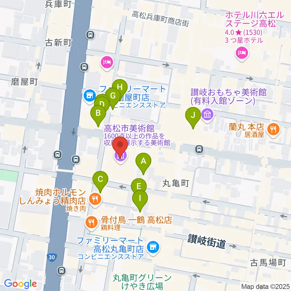 高松市美術館周辺のカフェ一覧地図