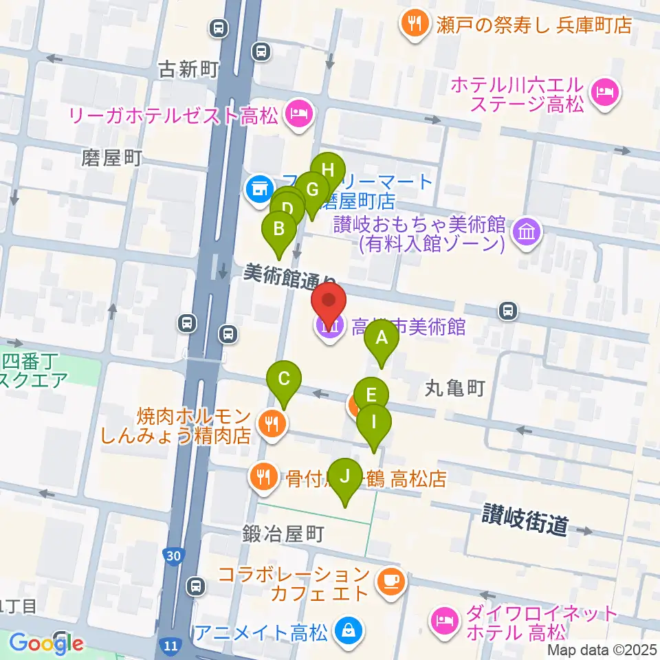 高松市美術館周辺のカフェ一覧地図