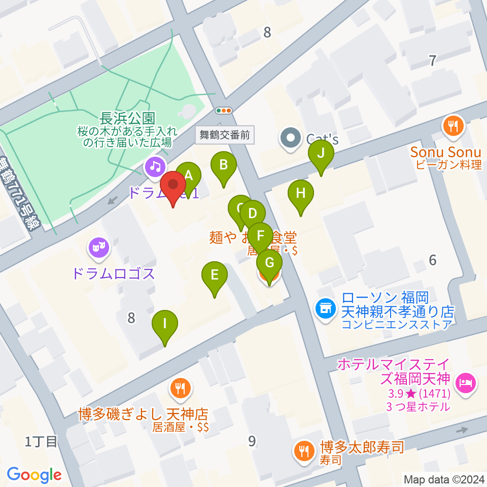 福岡DRUM Be-1周辺のカフェ一覧地図