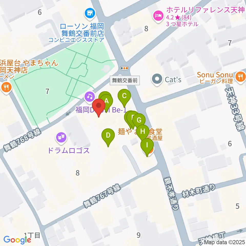 福岡DRUM Be-1周辺のカフェ一覧地図