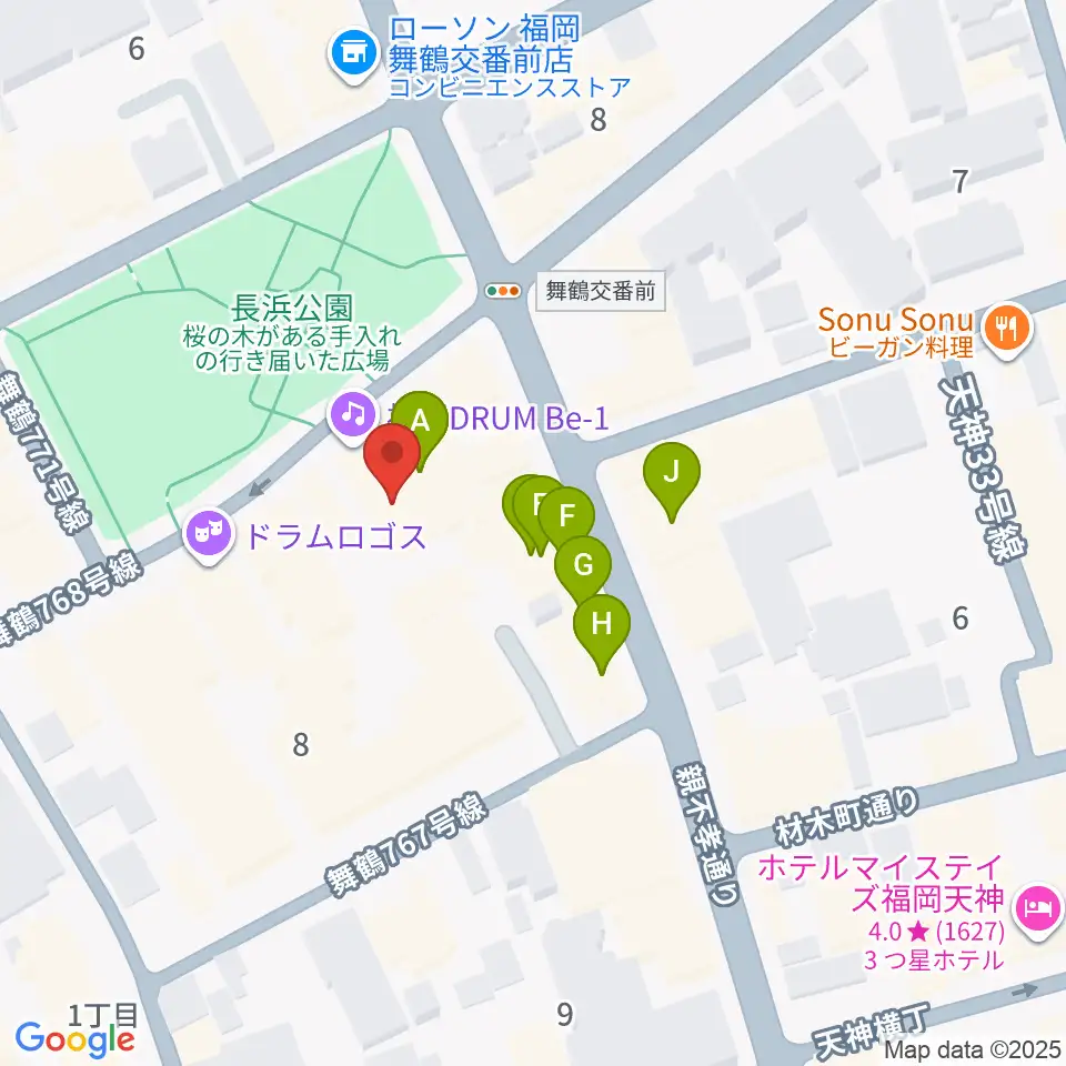 福岡DRUM Be-1周辺のカフェ一覧地図