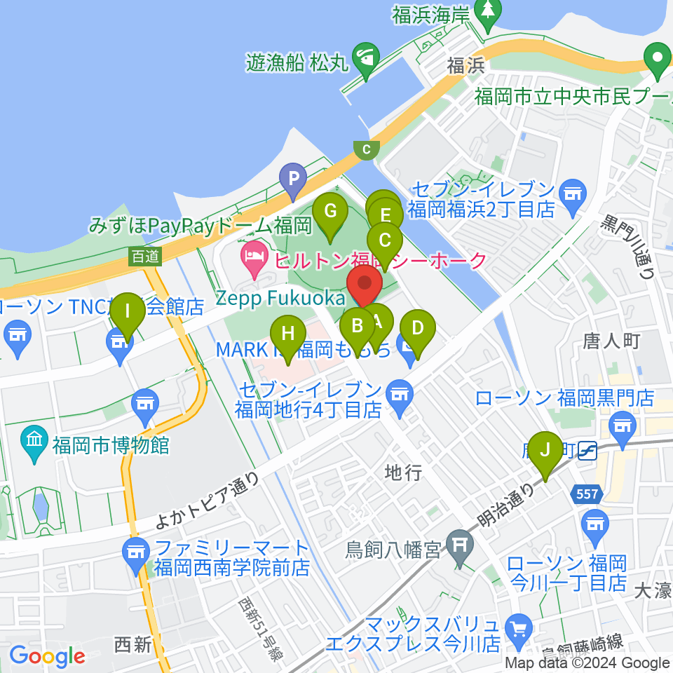 Zepp福岡周辺のカフェ一覧地図