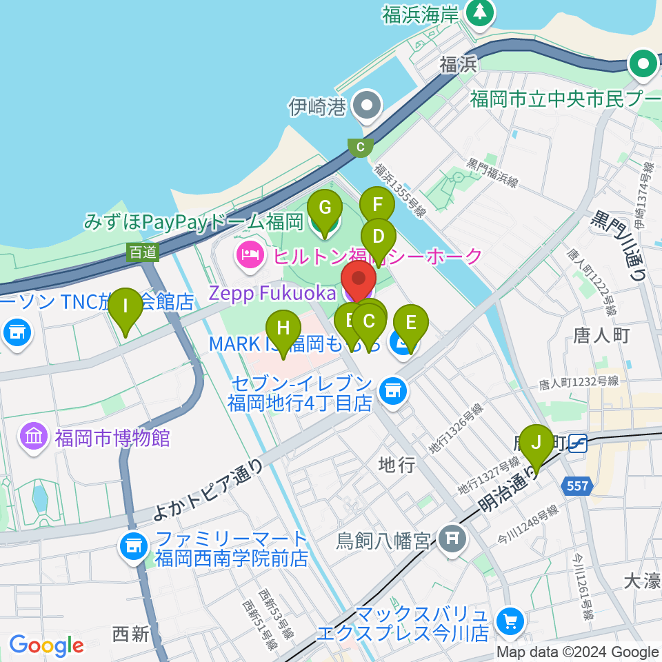 Zepp福岡周辺のカフェ一覧地図