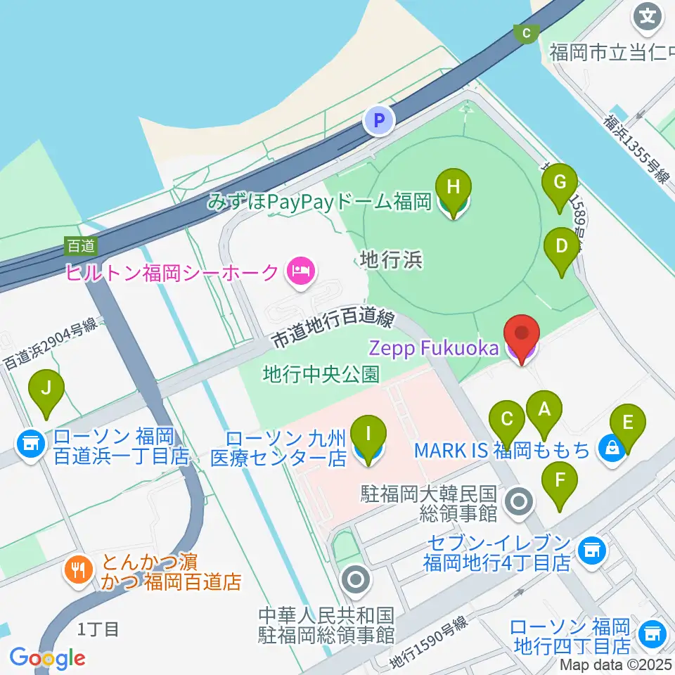 Zepp福岡周辺のカフェ一覧地図