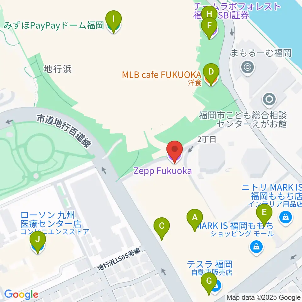 Zepp福岡周辺のカフェ一覧地図