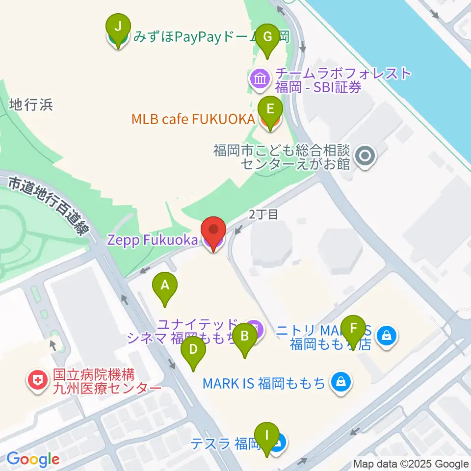 Zepp福岡周辺のカフェ一覧地図