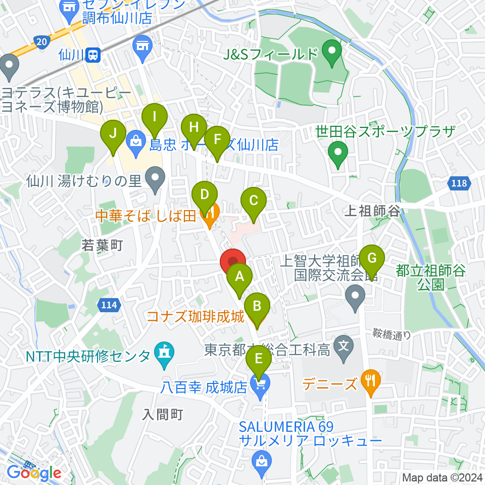 奏音の小箱周辺のカフェ一覧地図