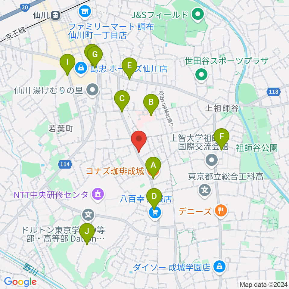 奏音の小箱周辺のカフェ一覧地図