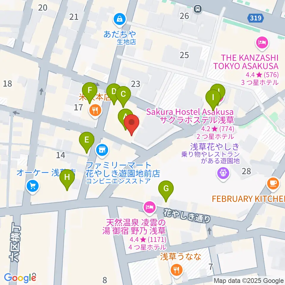 浅草九劇(アサクサキュウゲキ)周辺のカフェ一覧地図