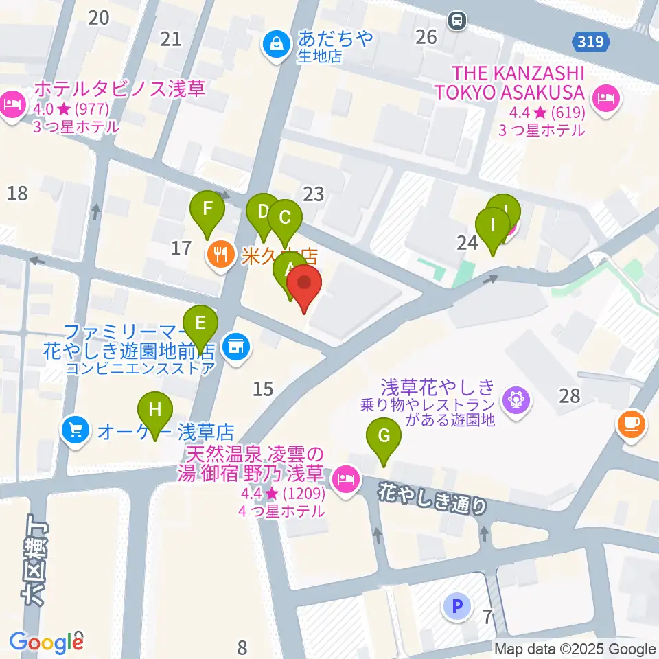 浅草九劇（アサクサキュウゲキ）周辺のカフェ一覧地図