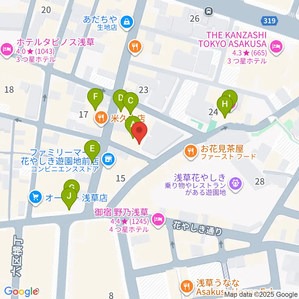 浅草九劇(アサクサキュウゲキ)周辺のカフェ一覧地図