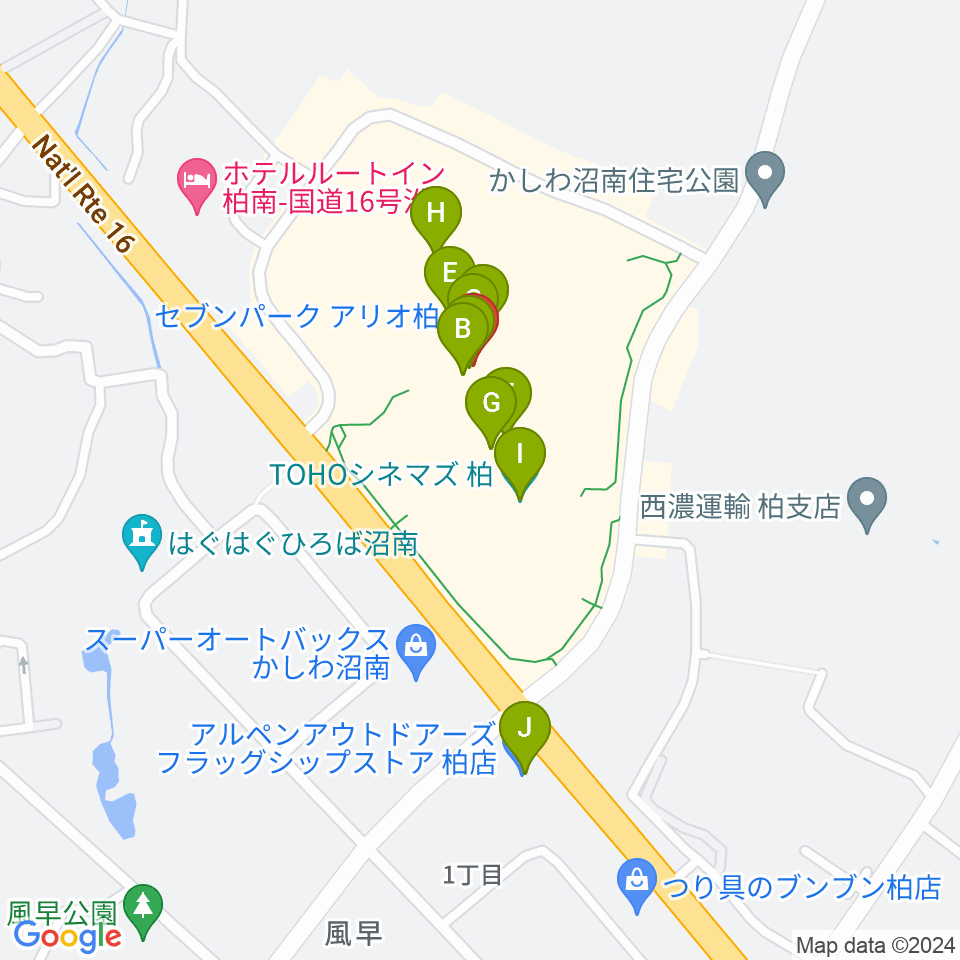 島村楽器セブンパークアリオ柏店周辺のカフェ一覧地図