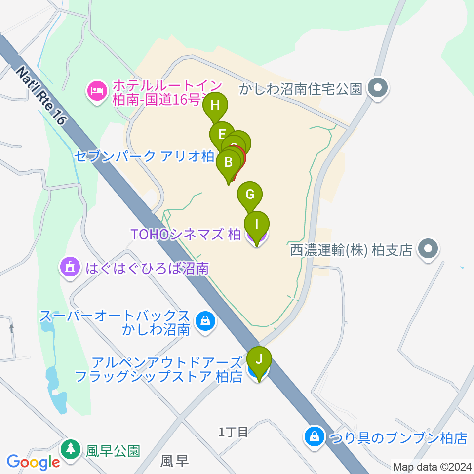 島村楽器セブンパークアリオ柏店周辺のカフェ一覧地図