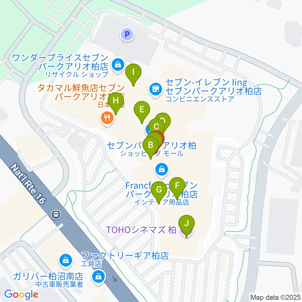 島村楽器セブンパークアリオ柏店周辺のカフェ一覧地図