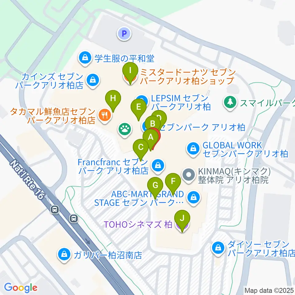 島村楽器セブンパークアリオ柏店周辺のカフェ一覧地図